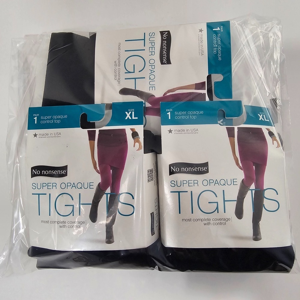 3 Pack No Nonsense Women's Tights Control Top Super Opaque BLACK SIZE XL - Picture 10 of 12